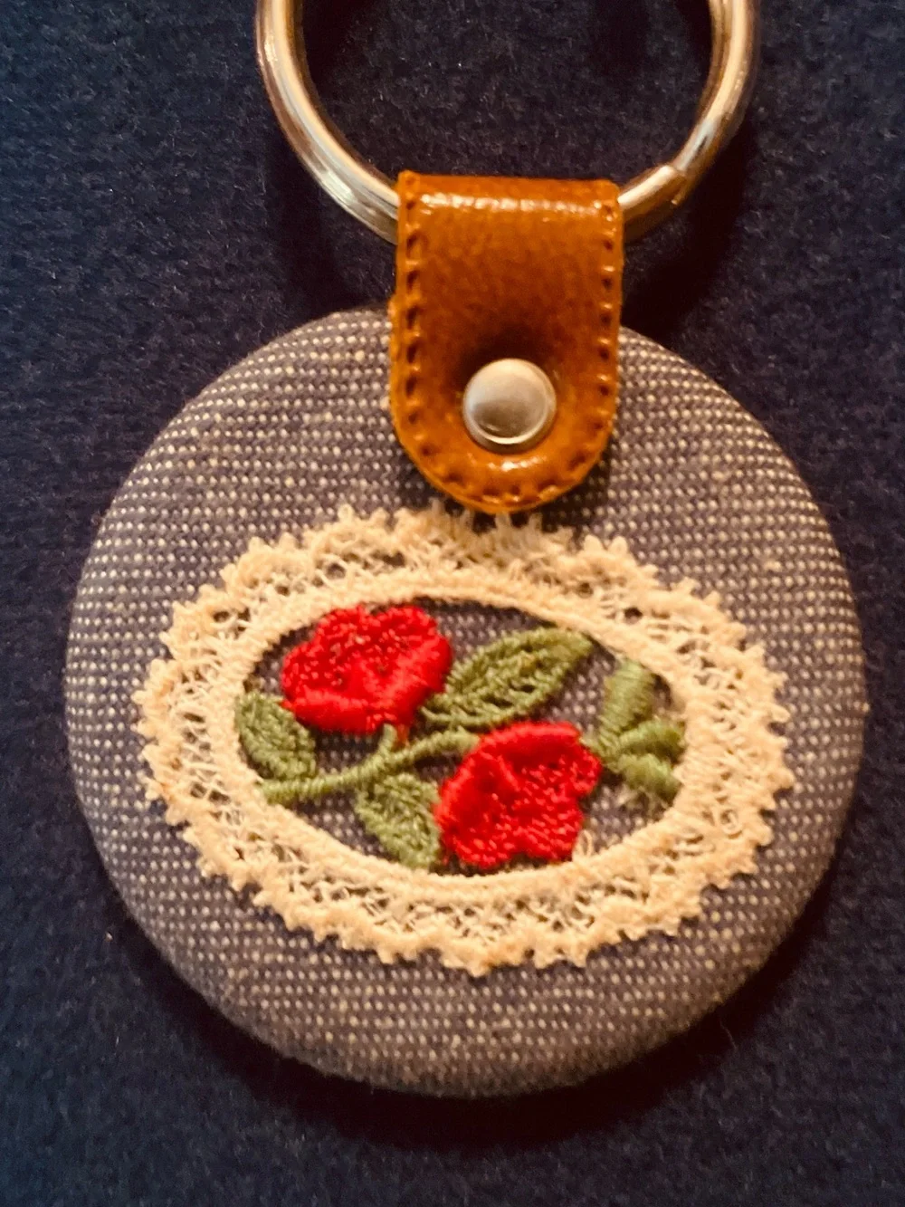 VTG, Denim Rose Lace Patch Key Ring With Mirror